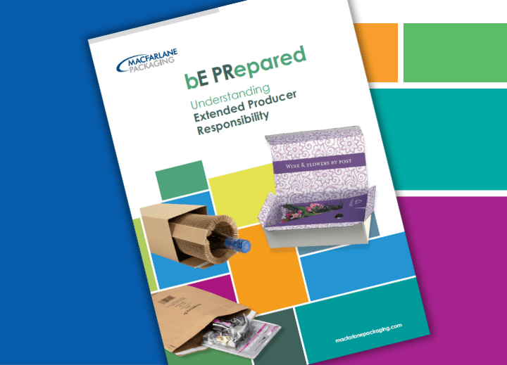 An image of Macfarlane Packaging's  EPR guide - Understanding Extended Producer Responsibility - on a colour block background 