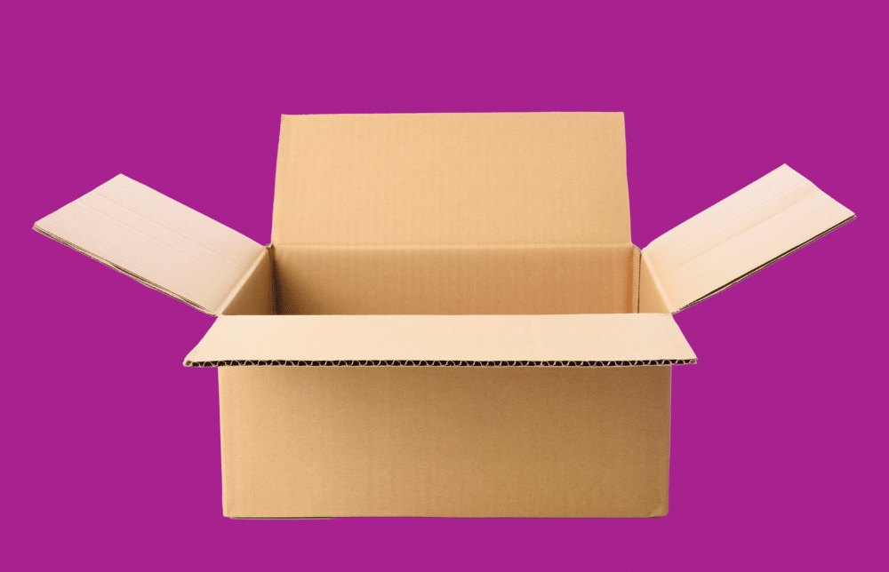 cardboard box shown on a pink background