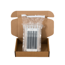Image shows an inflatable Airsac bag inside a brown cardboard box. Protective packaging from Macfarlane. 