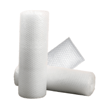 Image shows two rolls of bubble wrap and a bubble bag. Part of Macfarlane's protective packaging range.