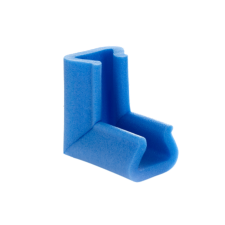 Image shows a blue foam corner protector. Part of Macfarlane's range of edge protectors and corner protectors. 