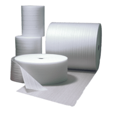 Image shows several rolls of white foam packaging. Part of Macfarlane's protective packaging category. 